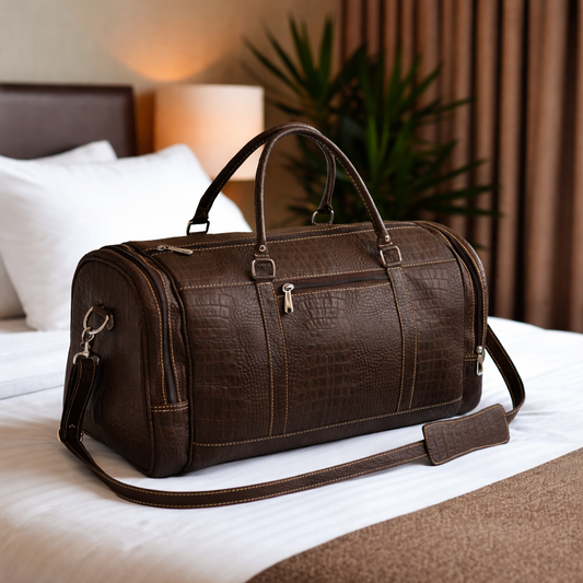 Premium Leather Weekend Duffle Bag – Dark Brown