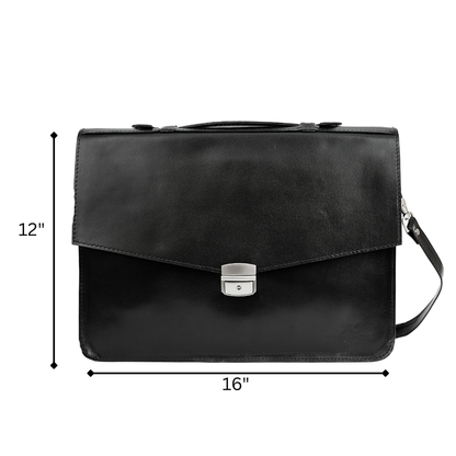 Vintage Leather Laptop Bag UK | Handmade Retro Briefcase for Work - Black
