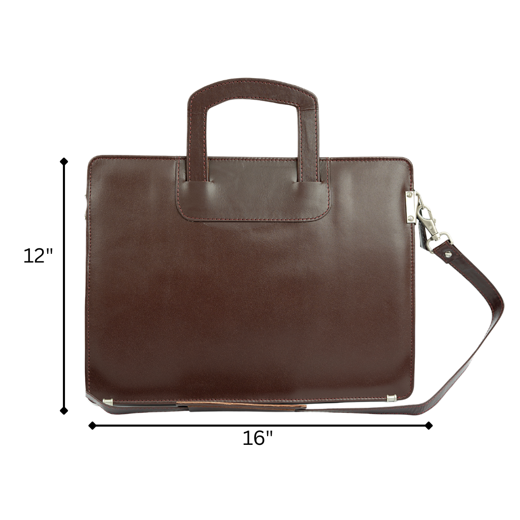 Slim Leather Laptop Bag UK | Lightweight Business Briefcase 15 Inch – Dark Brown