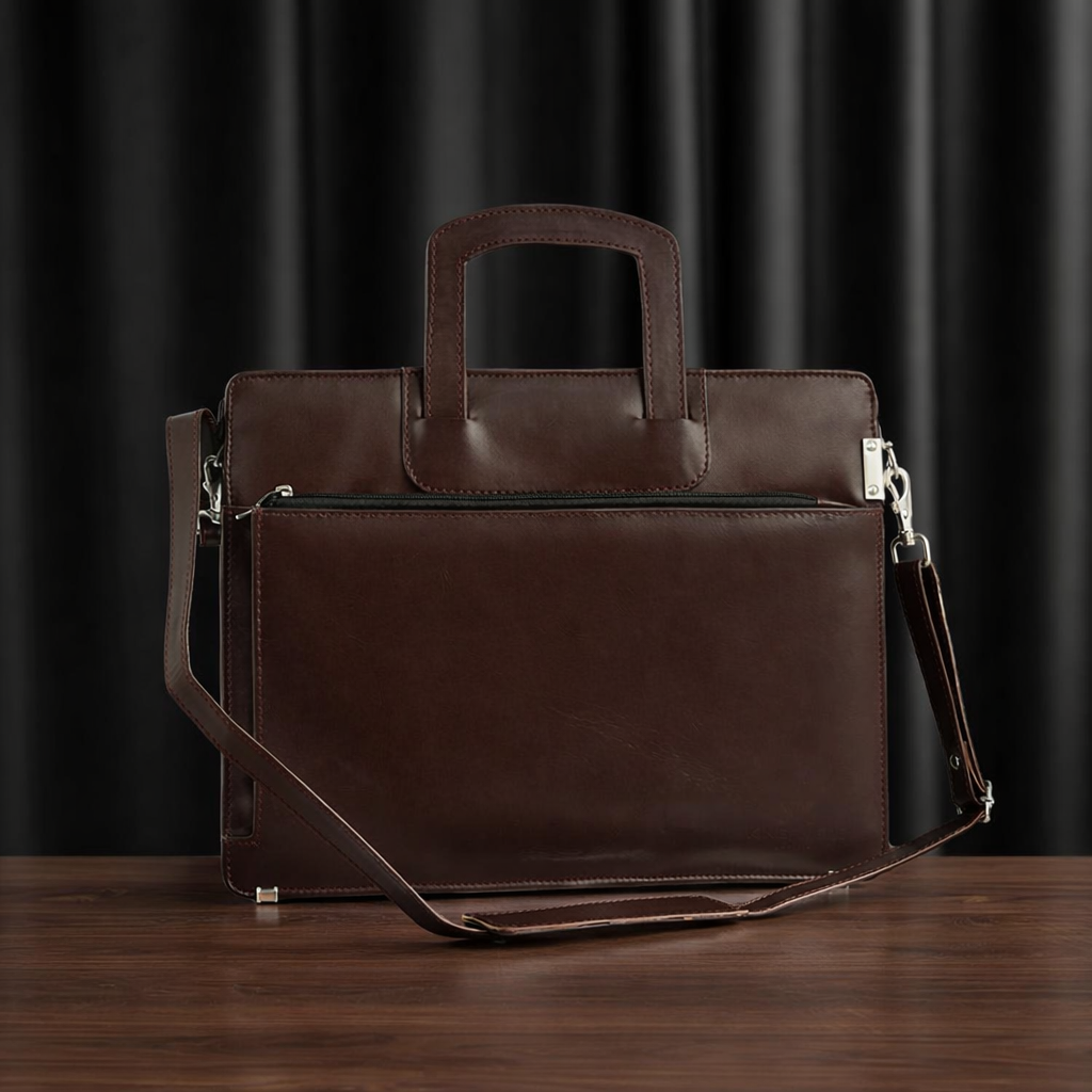 Slim Leather Laptop Bag UK | Lightweight Business Briefcase 15 Inch – Dark Brown