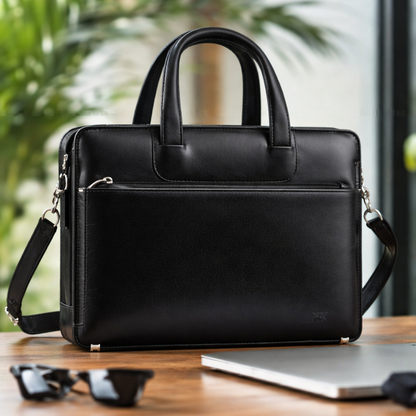 Slim Leather Laptop Bag UK | Lightweight Business Briefcase 15 Inch – Black