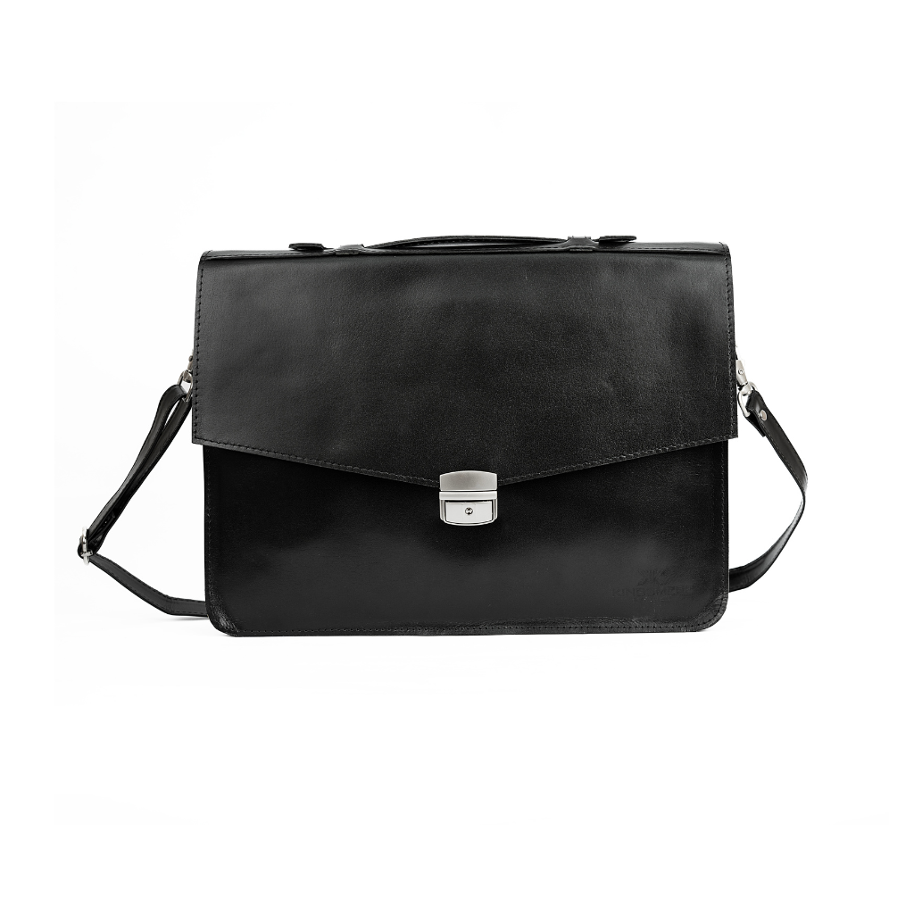 Vintage Leather Laptop Bag UK | Handmade Retro Briefcase for Work - Black