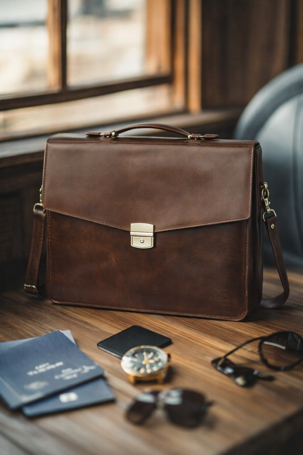 Vintage Leather Laptop Bag UK | Handmade Retro Briefcase for Work - Brown
